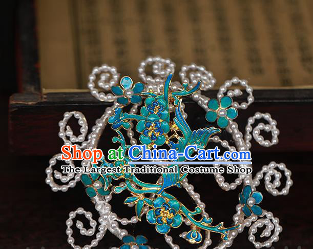 Chinese Traditional Qing Dynasty Imperial Concubine Hair Stick Ancient Court Woman Cloisonne Plum Hairpin