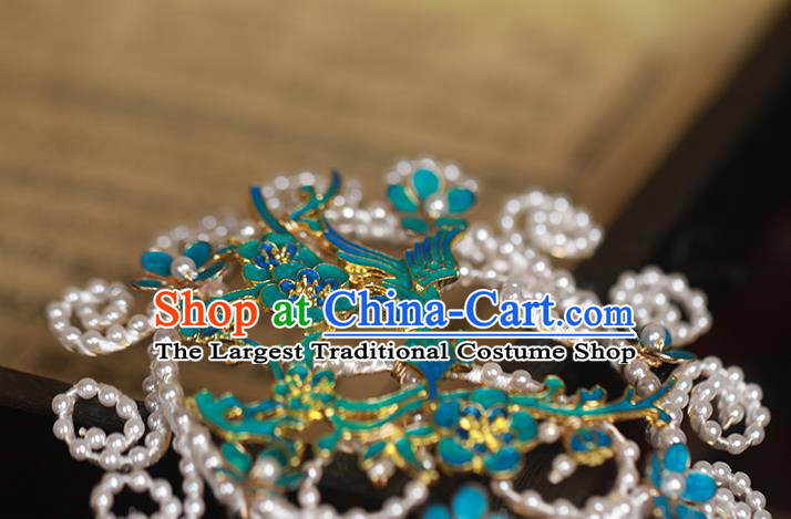 Chinese Traditional Qing Dynasty Imperial Concubine Hair Stick Ancient Court Woman Cloisonne Plum Hairpin