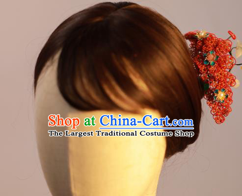 Chinese Traditional Ming Dynasty Wedding Hair Stick Ancient Empress Cloisonne Plum Blossom Hairpin