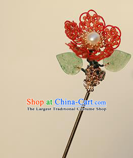 Chinese Ancient Imperial Concubine Red Beads Plum Hairpin Traditional Qing Dynasty Palace Hair Stick