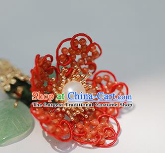 Chinese Ancient Imperial Concubine Red Beads Plum Hairpin Traditional Qing Dynasty Palace Hair Stick