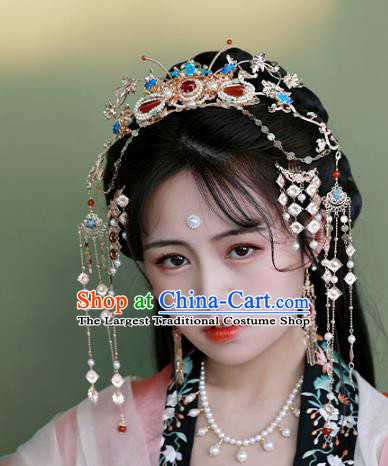 Chinese Ancient Princess Tassel Hairpin Traditional Tang Dynasty Golden Hair Comb