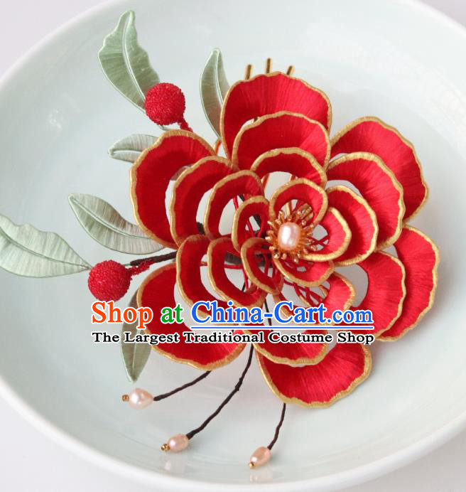 Chinese Ancient Empress Hairpin Traditional Song Dynasty Wedding Red Peony Hair Comb