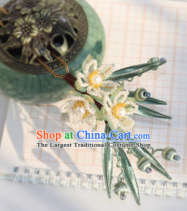 Chinese Ancient Princess Hair Stick Traditional Ming Dynasty Beads Peach Blossom Hairpin