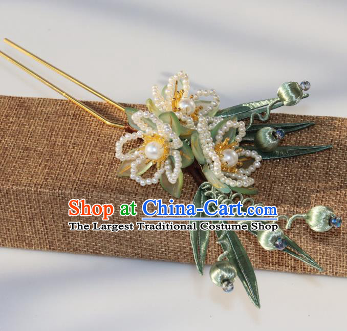Chinese Ancient Princess Hair Stick Traditional Ming Dynasty Beads Peach Blossom Hairpin