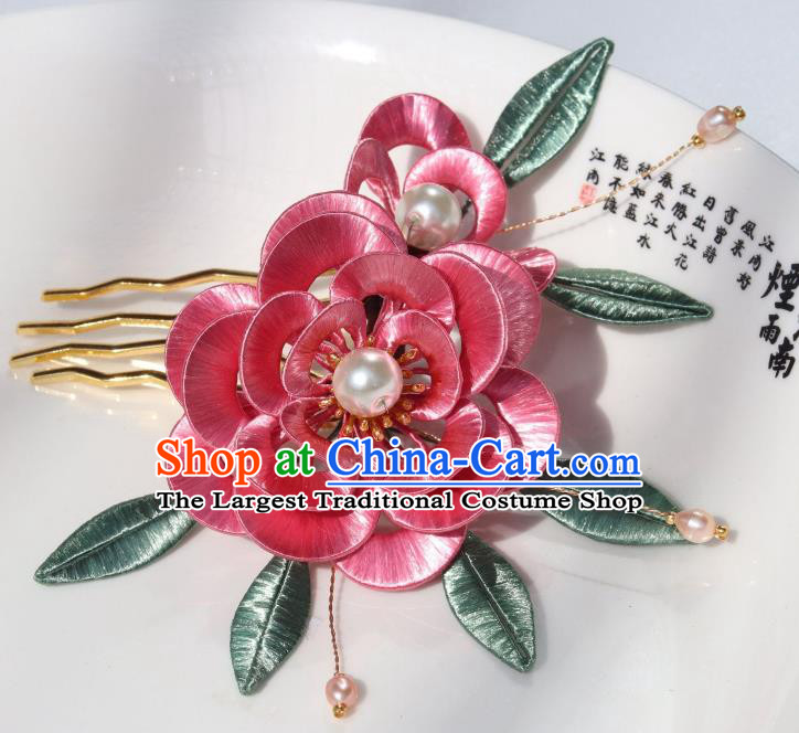 Chinese Ancient Imperial Concubine Hairpin Traditional Ming Dynasty Peach Pink Peony Hair Comb