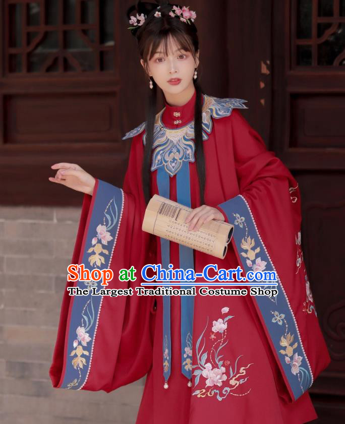China Ancient Red Hanfu Dress Garment Traditional Ming Dynasty Palace Princess Historical Costumes