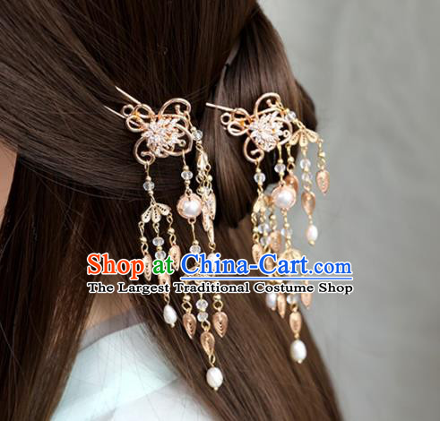 Chinese Ancient Palace Lady Tassel Hairpin Traditional Song Dynasty Princess Golden Hair Stick
