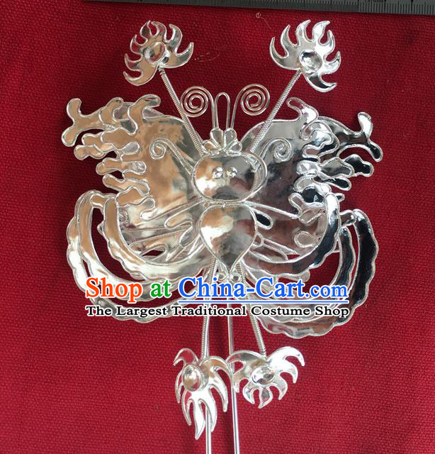 Chinese Ancient Princess Silver Butterfly Hairpin Traditional Ming Dynasty Court Empress Hair Accessories