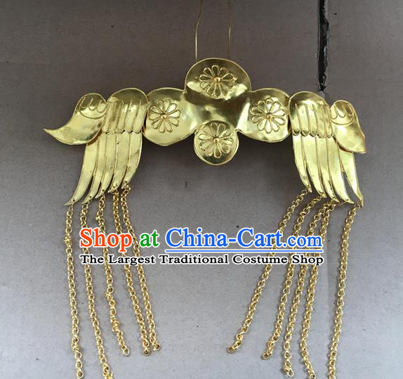 Chinese Ancient Bride Wedding Hairpins Traditional Ming Dynasty Empress Golden Tassel Hair Crown