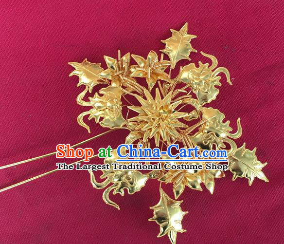 Chinese Ancient Court Woman Hairpin Traditional Ming Dynasty Empress Golden Hair Stick