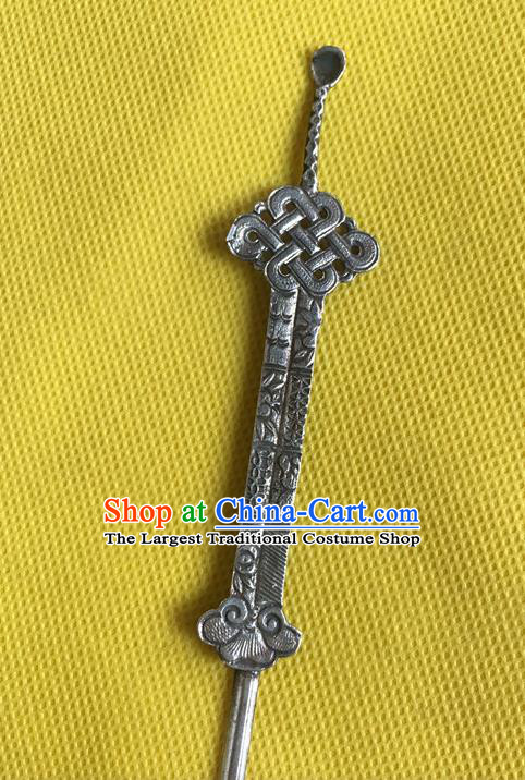 Chinese Ancient Princess Silver Hairpin Headwear Traditional Qing Dynasty Imperial Concubine Hair Stick