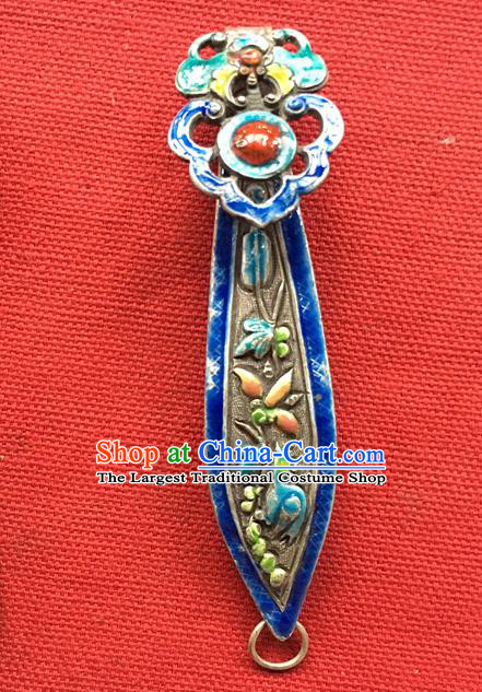 Chinese Ancient Imperial Concubine Cloisonne Silver Hairpin Traditional Qing Dynasty Court Ruby Hair Stick