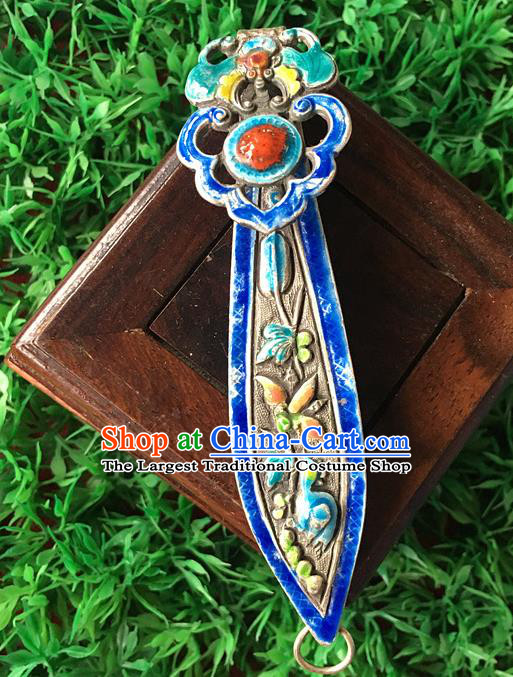 Chinese Ancient Imperial Concubine Cloisonne Silver Hairpin Traditional Qing Dynasty Court Ruby Hair Stick