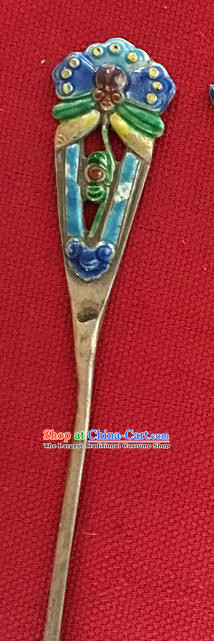 Chinese Ancient Princess Silver Hairpin Traditional Qing Dynasty Palace Lady Cloisonne Butterfly Hair Stick