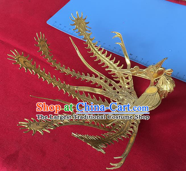 Chinese Ancient Court Woman Hairpin Traditional Ming Dynasty Empress Golden Phoenix Hair Crown Headwear