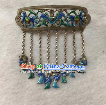 Chinese Ancient Princess Silver Tassel Hairpin Traditional Qing Dynasty Court Lady Cloisonne Hair Crown