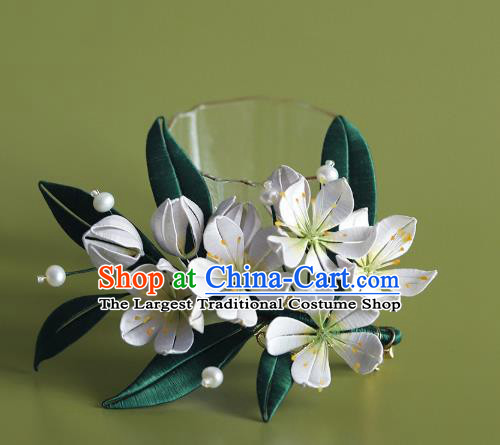 Chinese Traditional Ming Dynasty Hairpin Hair Accessories Ancient Princess White Silk Pear Blossom Hair Stick