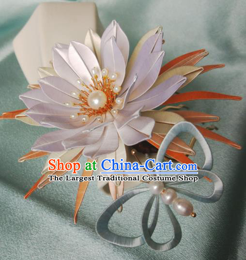 Chinese Traditional Song Dynasty Palace Hairpin Hair Accessories Ancient Princess White Silk Epiphyllum Hair Comb