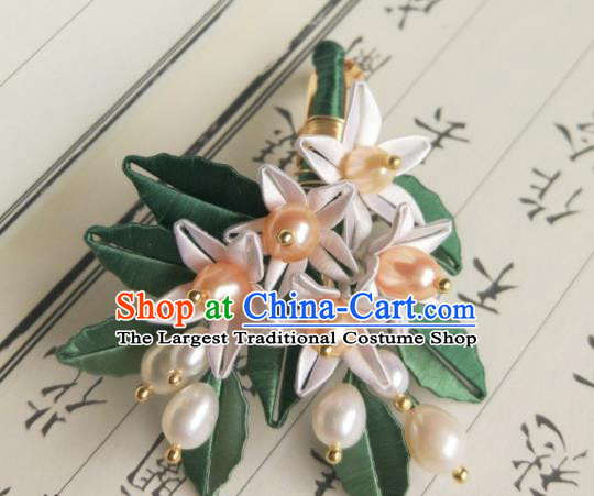 Chinese Traditional Silk Flowers Hairpin Song Dynasty Hair Accessories Ancient Princess Pearls Hair Stick