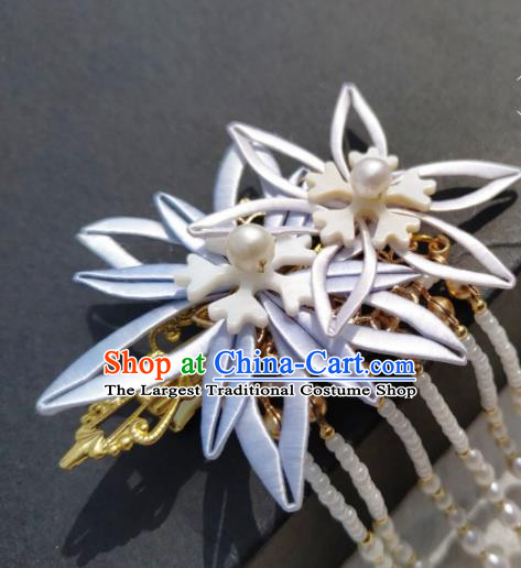 Chinese Ancient Princess Pearls Tassel Hair Stick Traditional Silk Flowers Hairpin Ming Dynasty Hair Accessories