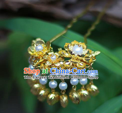 Chinese Traditional Golden Plum Blossom Hairpin Ancient Tang Dynasty Hair Accessories