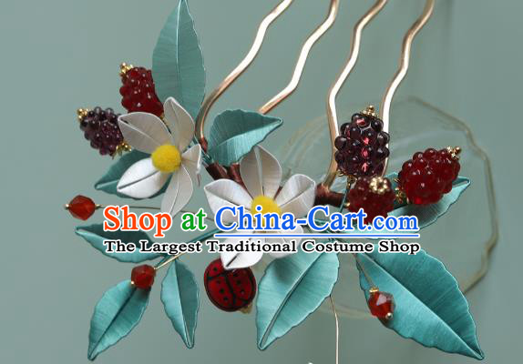 Chinese Traditional Hair Accessories Silk Flowers Hairpin Ancient Princess Raspberry Hair Comb