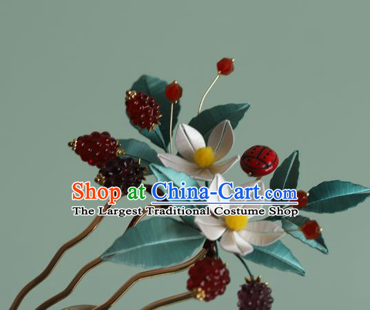 Chinese Traditional Hair Accessories Silk Flowers Hairpin Ancient Princess Raspberry Hair Comb