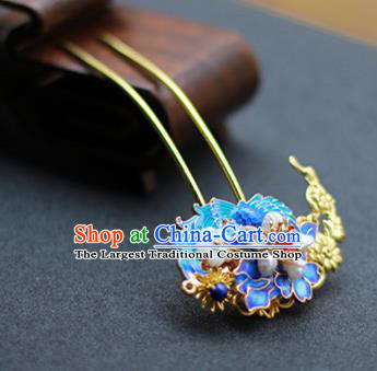 Chinese Ancient Empress Blueing Hairpins Traditional Ming Dynasty Pearls Hair Sticks