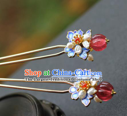 Chinese Traditional Ming Dynasty Queen Blueing Hair Stick Ancient Court Woman Hairpin