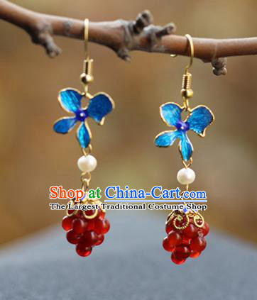 Handmade China Wedding Blueing Earrings Traditional Qing Dynasty Court Lady Agate Beads Ear Accessories