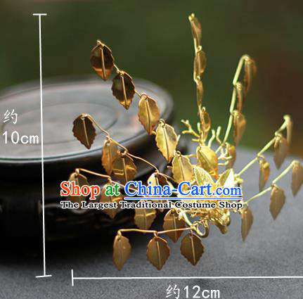 Chinese Ancient Palace Princess Hairpin Traditional Tang Dynasty Golden Leaf Tassel Hair Crown