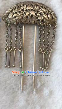 Chinese Ancient Court Maid Hairpin Traditional Qing Dynasty Palace Lady Silver Tassel Hair Stick