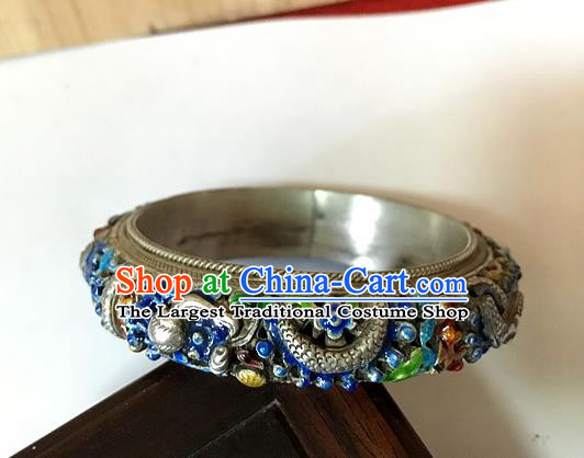 Handmade China National Cloisonne Bracelet Accessories Ethnic Silver Carving Dragon Bangle