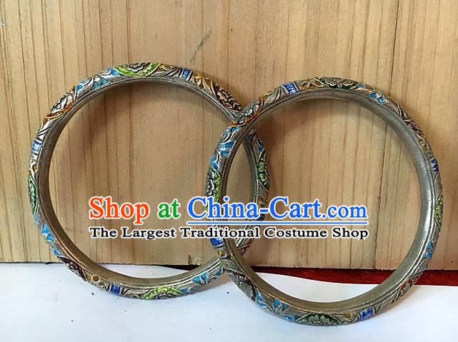 Handmade China National Cloisonne Butterfly Bracelet Accessories Miao Ethnic Silver Hollow Bangle