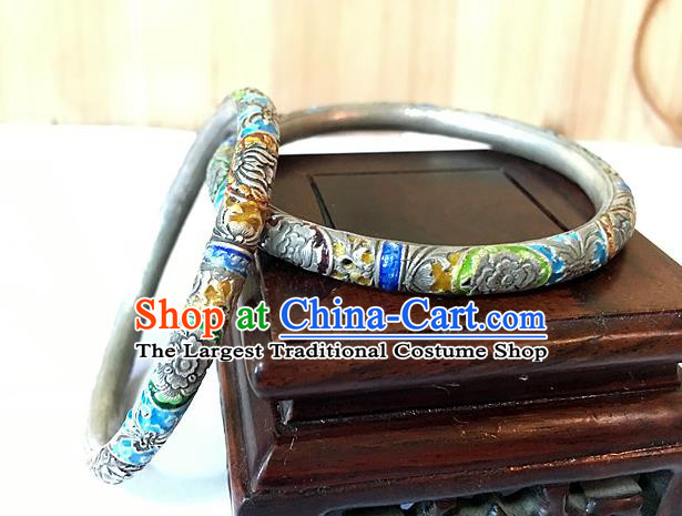 Handmade China National Cloisonne Butterfly Bracelet Accessories Miao Ethnic Silver Hollow Bangle