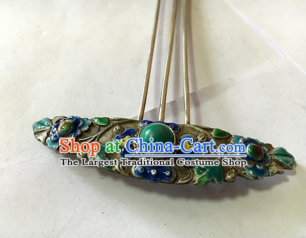 Chinese Traditional Qing Dynasty Noble Woman Silver Hairpin Ancient Imperial Consort Enamel Hair Comb