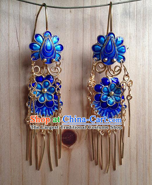Handmade China National Silver Earrings Traditional Qing Dynasty Court Lady Enamel Ear Accessories