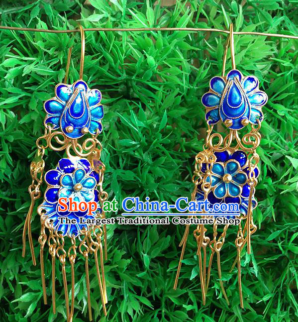 Handmade China National Silver Earrings Traditional Qing Dynasty Court Lady Enamel Ear Accessories
