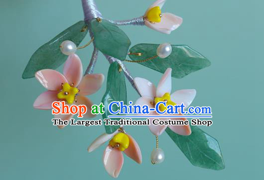 Chinese Ancient Young Lady Hair Stick Traditional Hanfu Hair Accessories Pink Flowers Hairpin