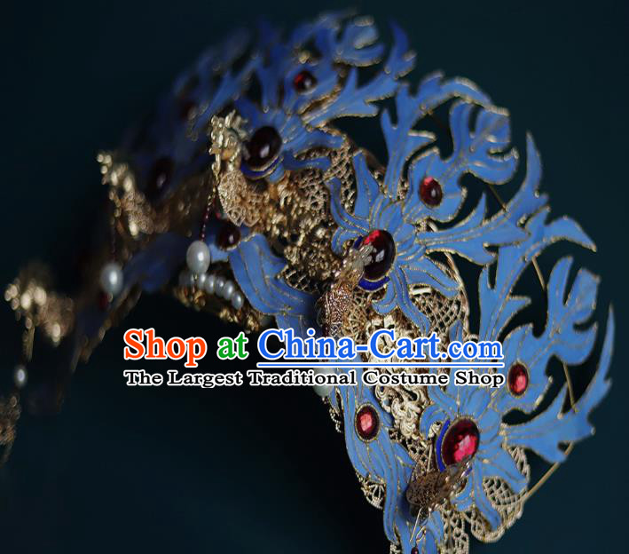 Chinese Ancient Empress Hair Crown Traditional Qing Dynasty Hair Accessories Gems Phoenix Coronet