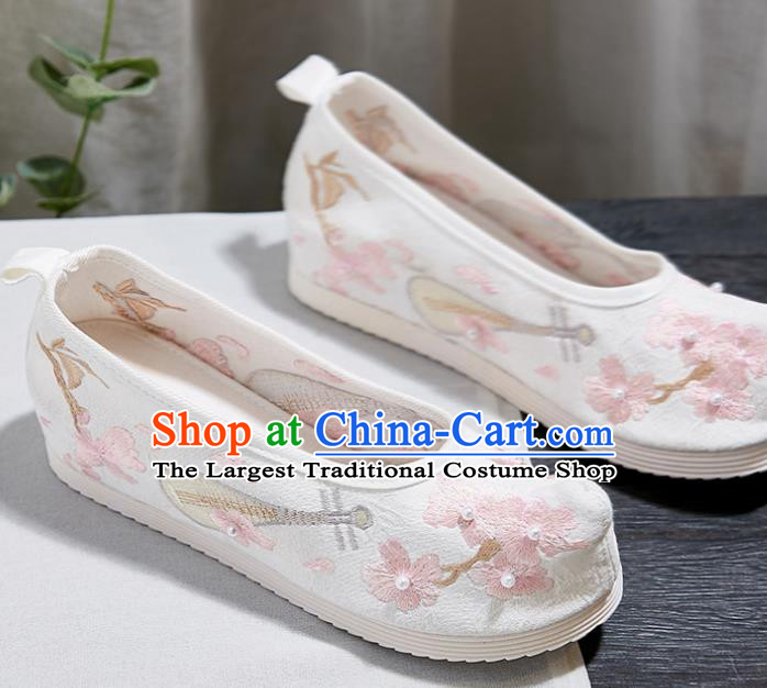 China Traditional Hanfu Shoes Handmade Ancient Princess Cloth Shoes National Embroidered Peach Blossom Lute Shoes