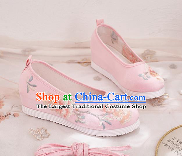 China National Embroidered Phoenix Shoes Traditional Hanfu Pink Satin Shoes Handmade Ancient Princess Shoes