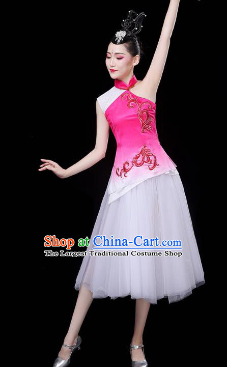 China Woman Chorus Costume Modern Dance Clothing Spring Festival Gala Opening Dance Rosy Dress