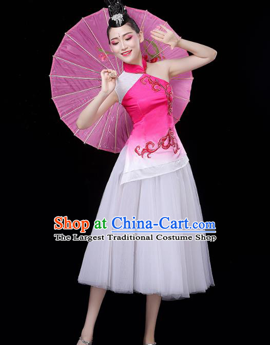 China Woman Chorus Costume Modern Dance Clothing Spring Festival Gala Opening Dance Rosy Dress