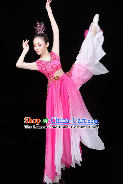 Chinese Traditional Woman Group Dance Costume Umbrella Dance Clothing Classical Dance Rosy Dress