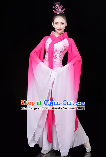 Chinese Classical Dance Rosy Hanfu Dress Traditional Woman Group Dance Costume Goddess Dance Clothing