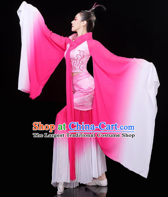 Chinese Classical Dance Rosy Hanfu Dress Traditional Woman Group Dance Costume Goddess Dance Clothing