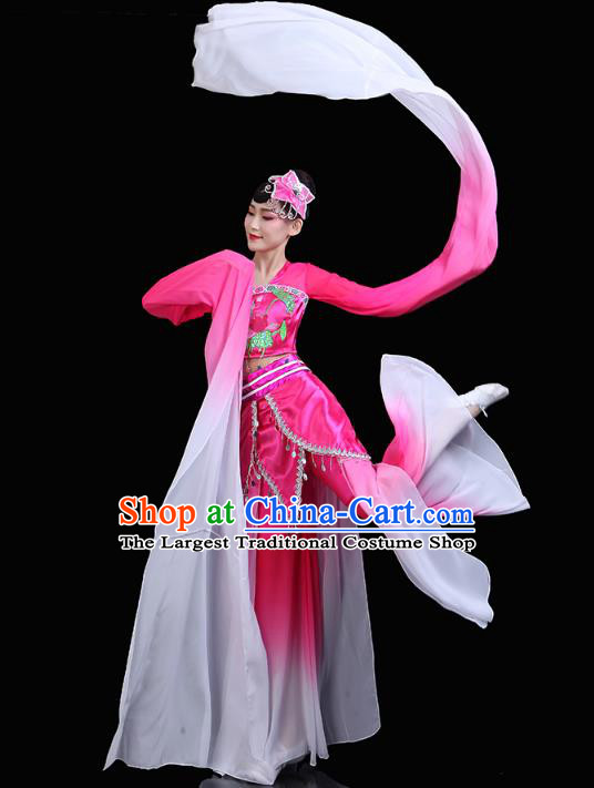 Chinese Water Sleeve Dance Rosy Dress Traditional Woman Group Dance Costume Classical Dance Clothing