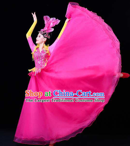 China Modern Dance Flower Dance Clothing Spring Festival Gala Opening Dance Rosy Veil Dress